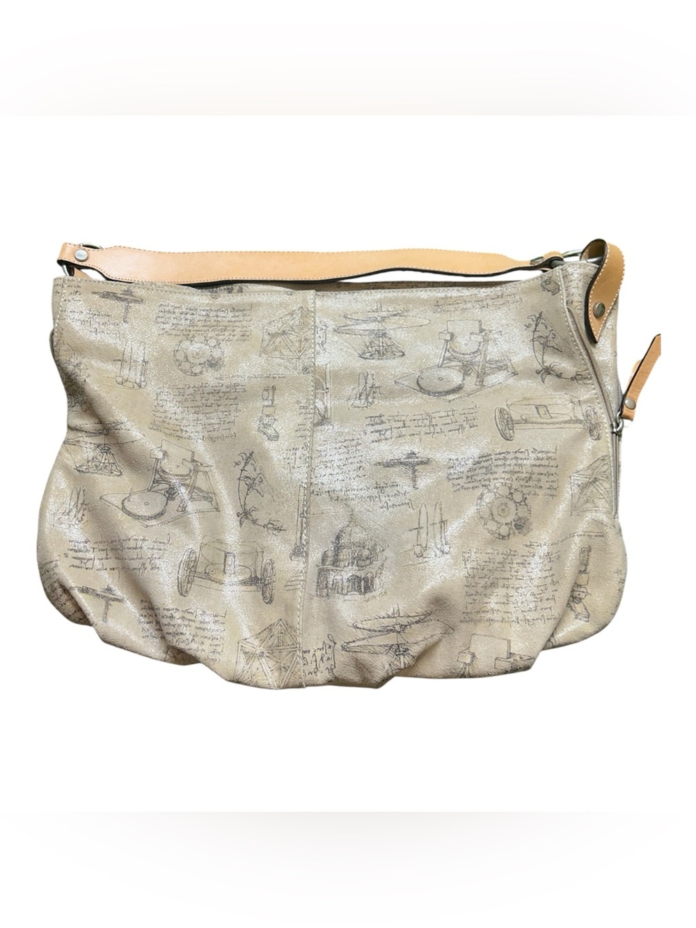 Genuine Leather Vera pelle Beige Printed Hobo Shoulder Bag